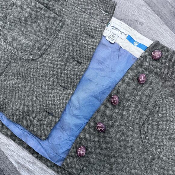 Y2K American Eagle Wool Blend Mini Skirt Button Front SZ 6 Dark Academia Preppy - Picture 3 of 5